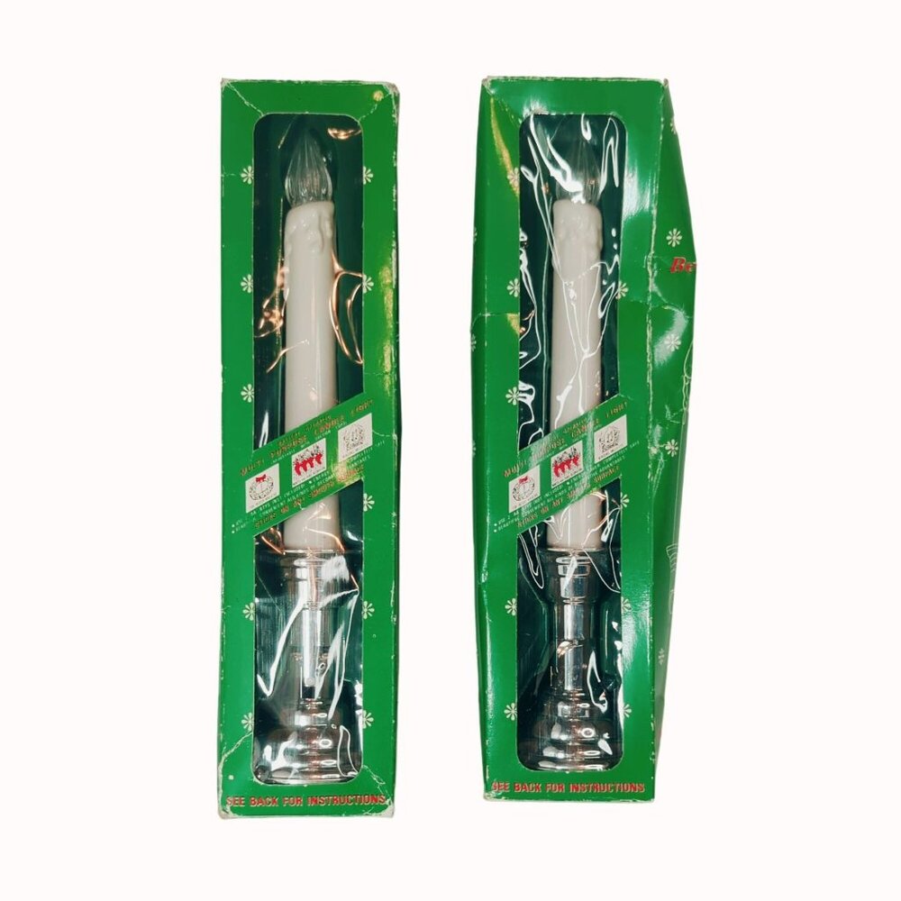 Vintage Holiday Bendable Battery Operated Candlelight Set With Silver Holders